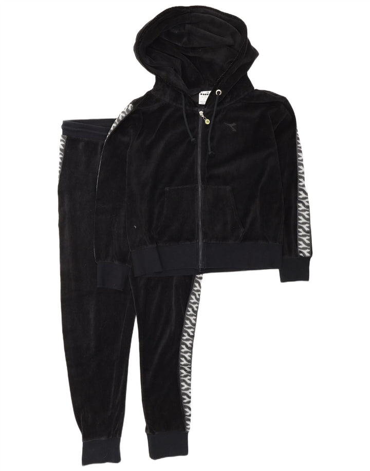 DIADORA Womens Oversized Velour Full Tracksuit UK 10 Small  Black