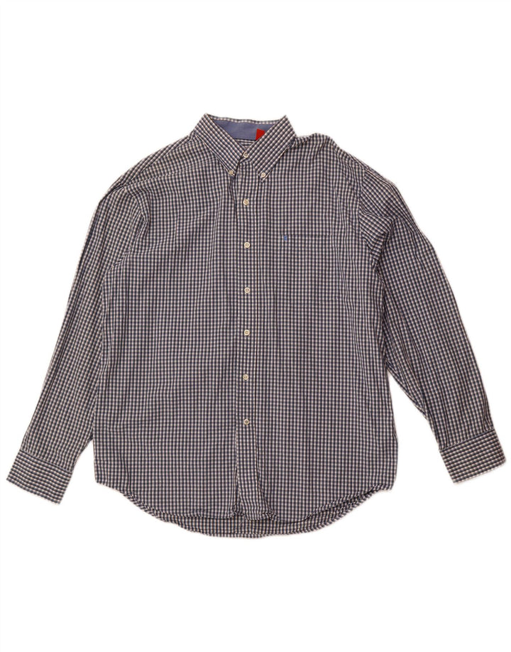 Izod Mens Shirt Large Blue Check Cotton