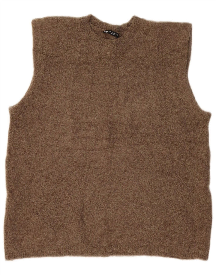 Zara Womens Vest Tank Top UK 14 Medium Khaki Flecked Polyamide