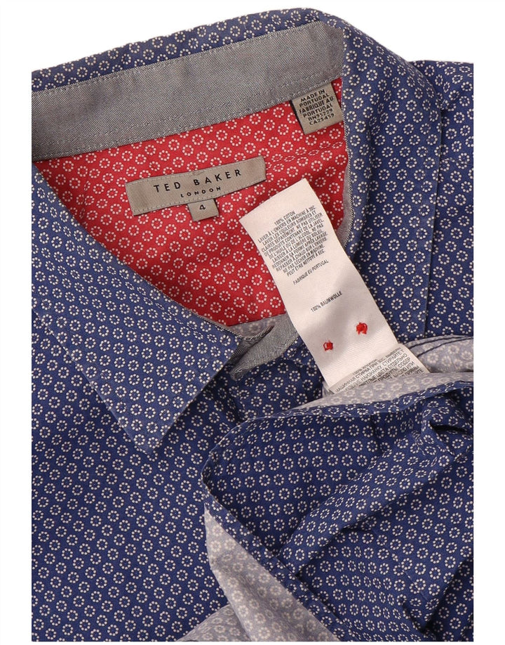 Ted Baker Mens Shirt Size 4 Large Blue Spotted Cotton