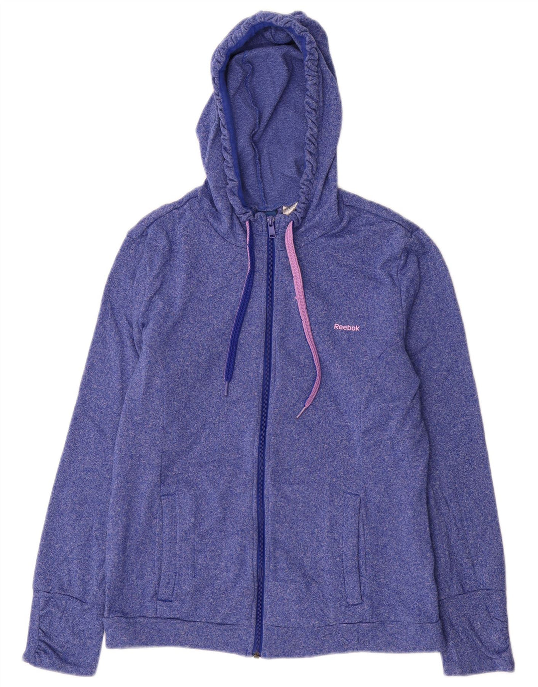 REEBOK Womens Zip Hoodie Sweater UK 16/18 Large Blue Polyester