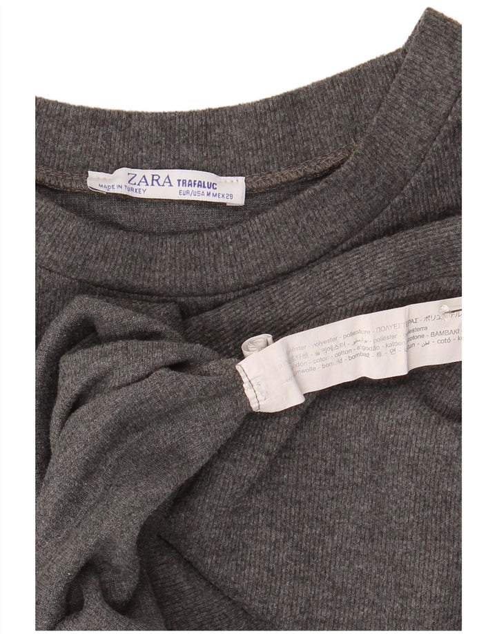 Zara Womens Trafaluc Crop Top Long Sleeve UK 14 Medium Grey Polyester