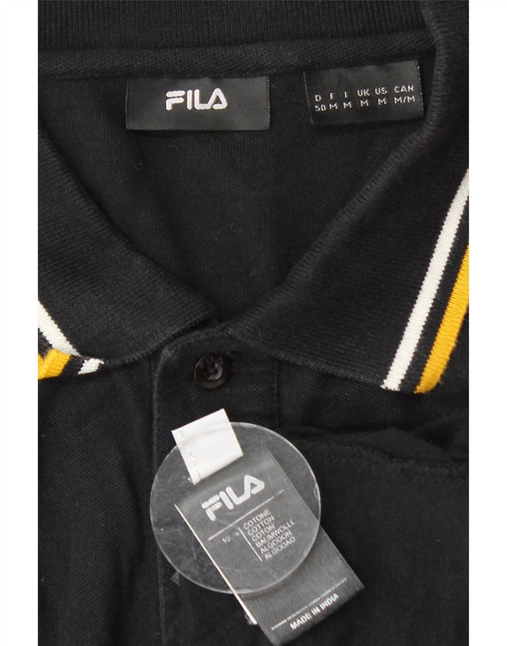 Fila Mens Long Sleeve Polo Shirt Medium Black Cotton