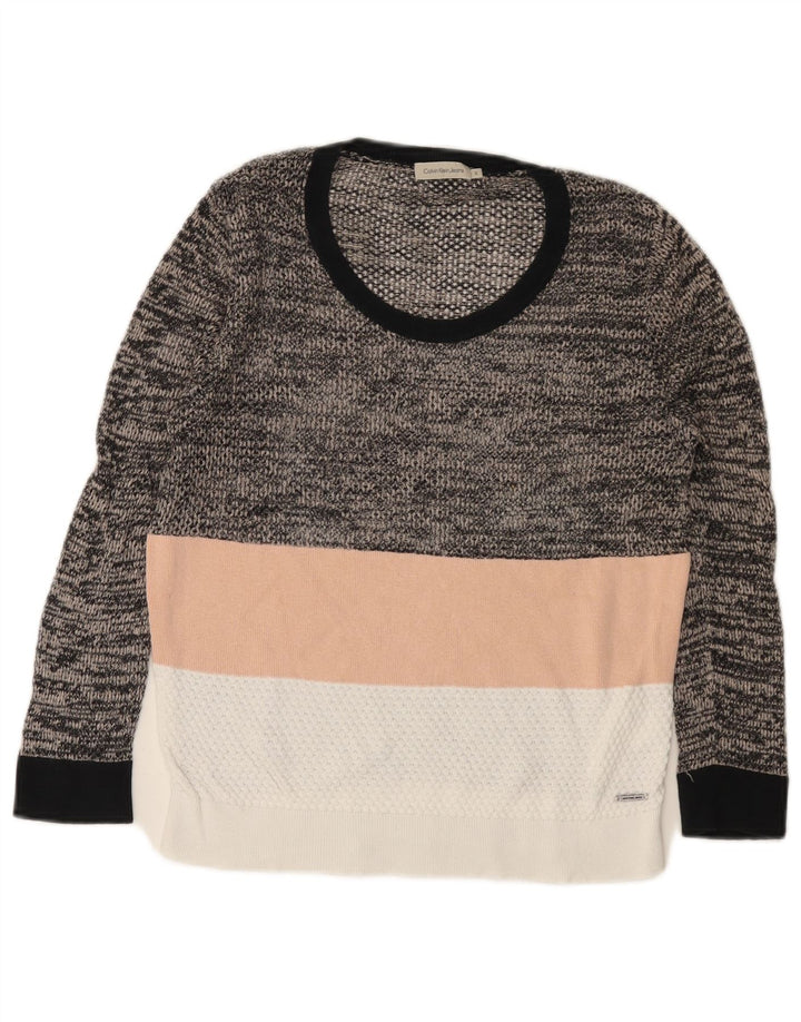 CALVIN KLEIN JEANS Womens Boat Neck Jumper Sweater UK 10 Small Grey