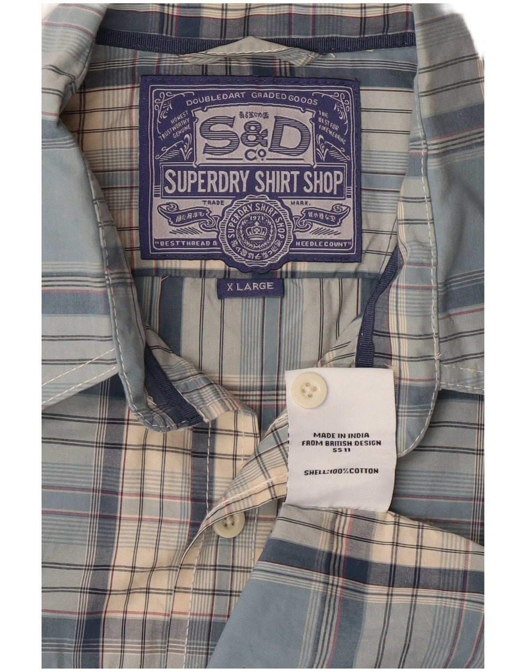SUPERDRY Mens Short Sleeve Shirt XL Blue Check Cotton