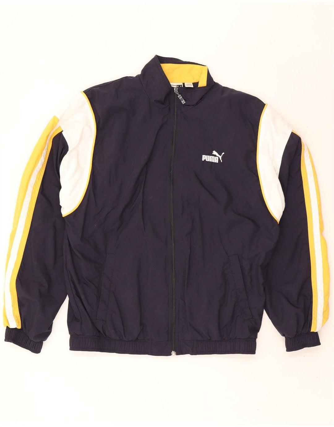PUMA Mens Tracksuit Top Jacket Medium Navy Blue Colourblock Nylon Vintage Puma and Second-Hand Puma from Messina Hembry 