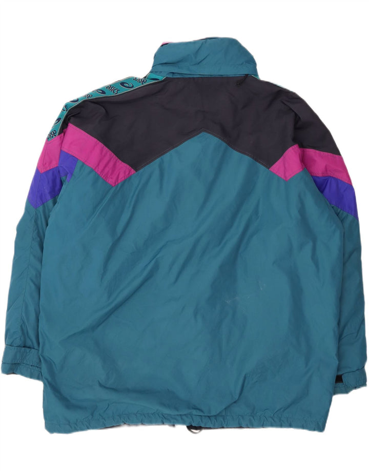 ASICS Mens Windbreaker Jacket UK 42 XL Blue Colourblock Polyamide