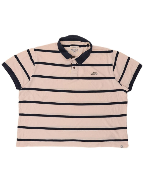 Weird Fish Mens Rugby Polo Shirt 3XL White Striped Cotton