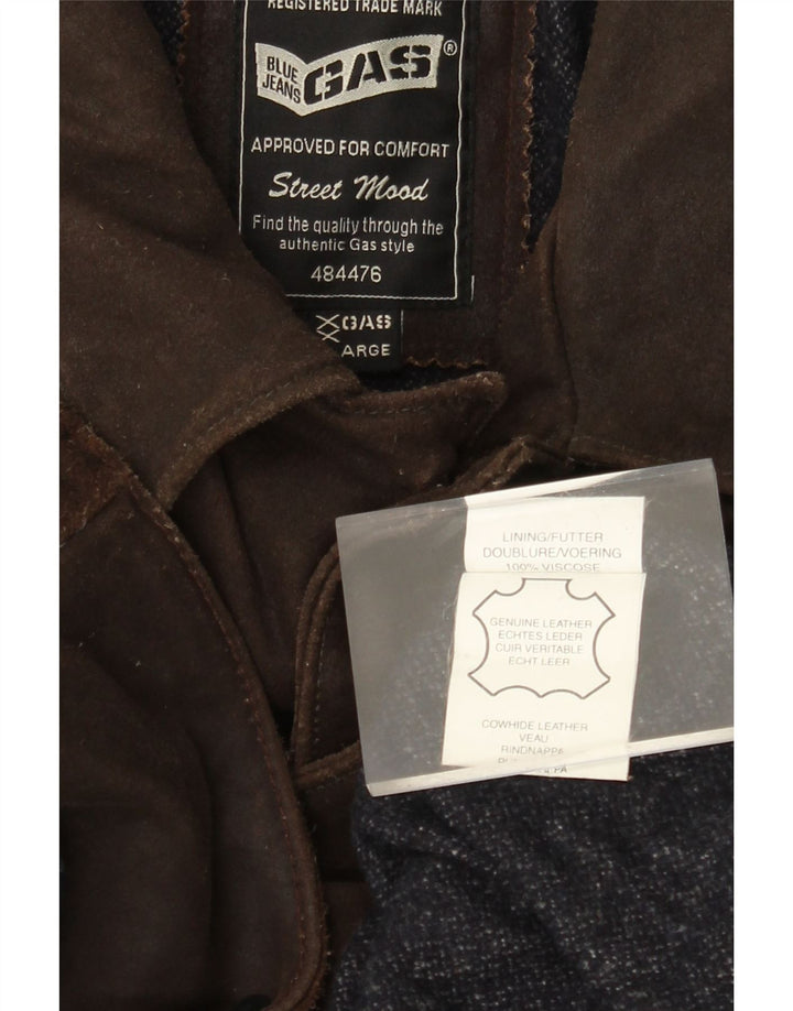 GAS Mens Leather Coat UK 44 2XL Brown Leather