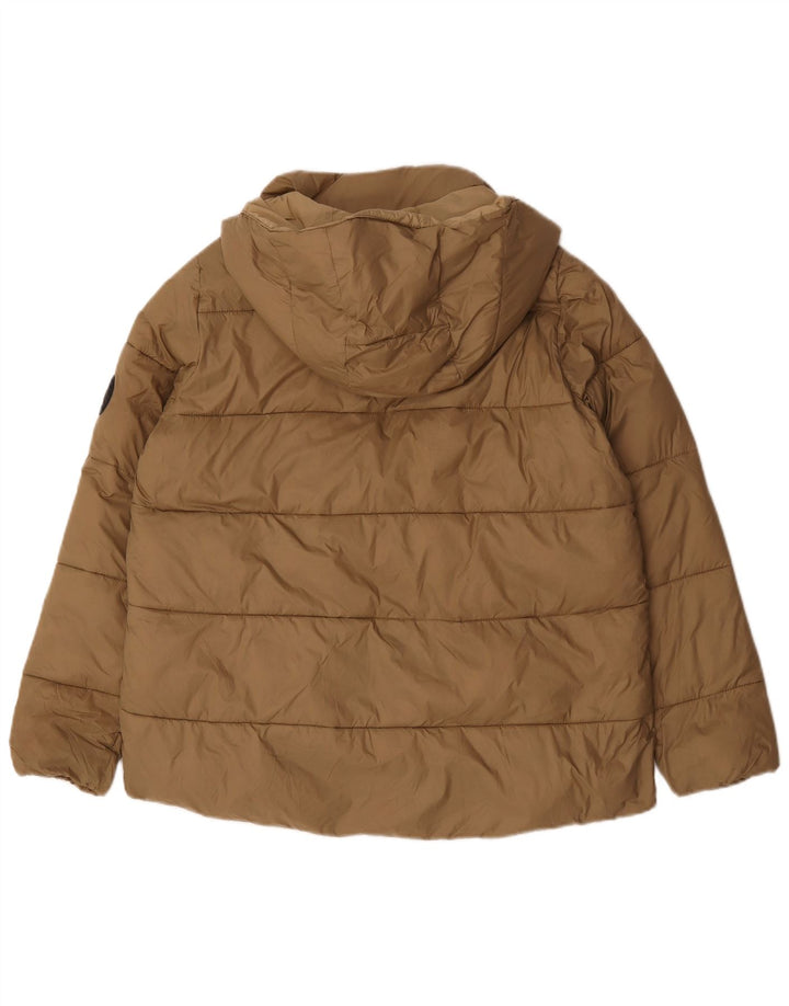 Zara Womens Hooded Oversized Padded Jacket UK 14 Medium Beige Nylon