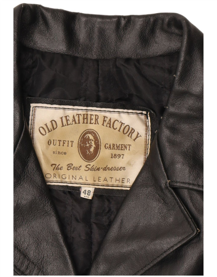 VINTAGE Womens Leather Coat IT 48 XL Black Leather