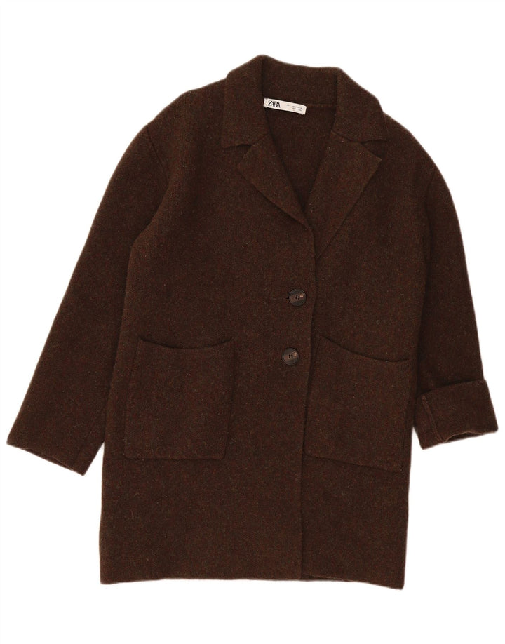 Zara Womens Oversized Overcoat UK 10 Small Khaki Wool