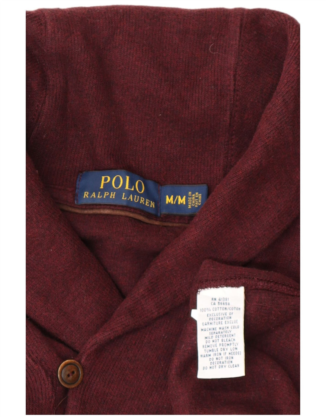 POLO RALPH LAUREN Mens Shawl Neck Jumper Sweater Medium Burgundy Cotton
