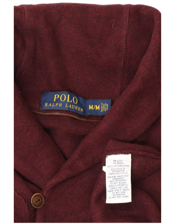 POLO RALPH LAUREN Mens Shawl Neck Jumper Sweater Medium Burgundy Cotton