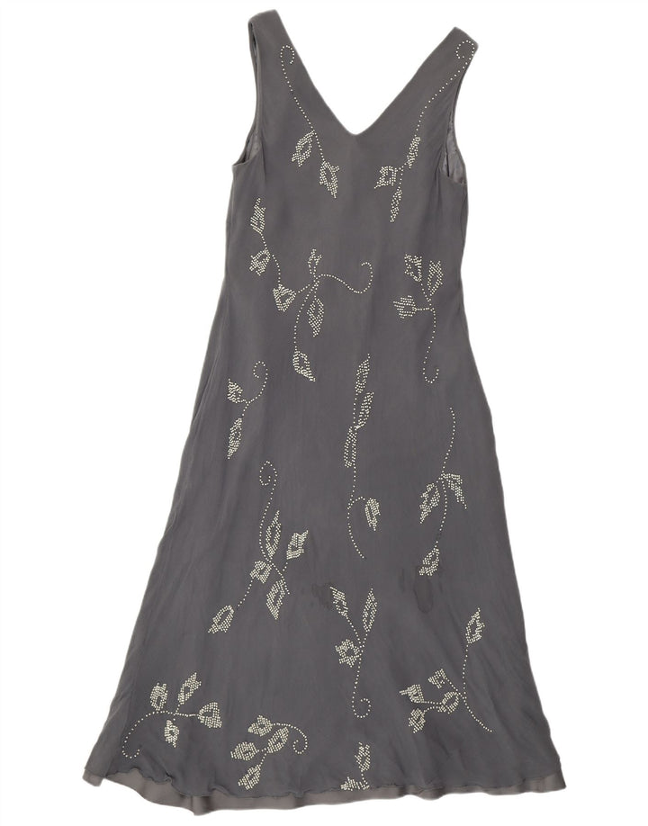 JACQUES VERT Womens Sleeveless Maxi Dress UK 14 Large Grey Floral Silk