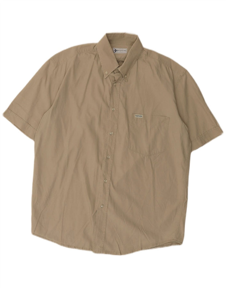 Sergio Tacchini Mens Short Sleeve Shirt Large Khaki Cotton