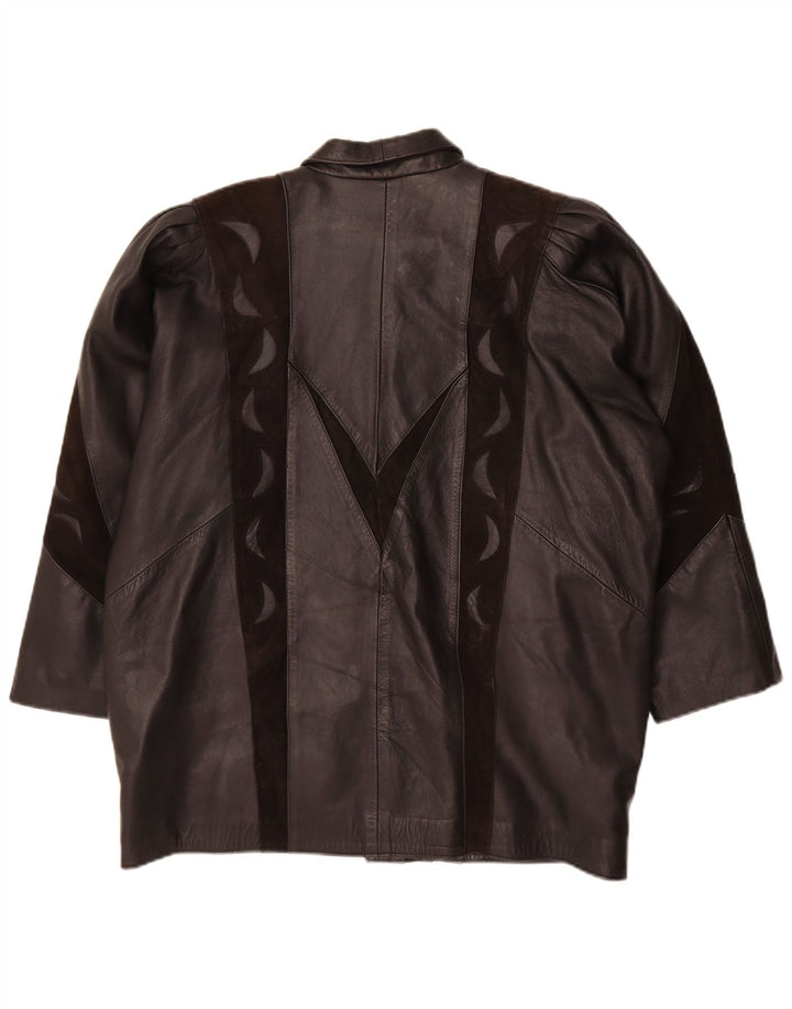 Vintage Womens Leather Jacket UK 20 2XL Black Colourblock