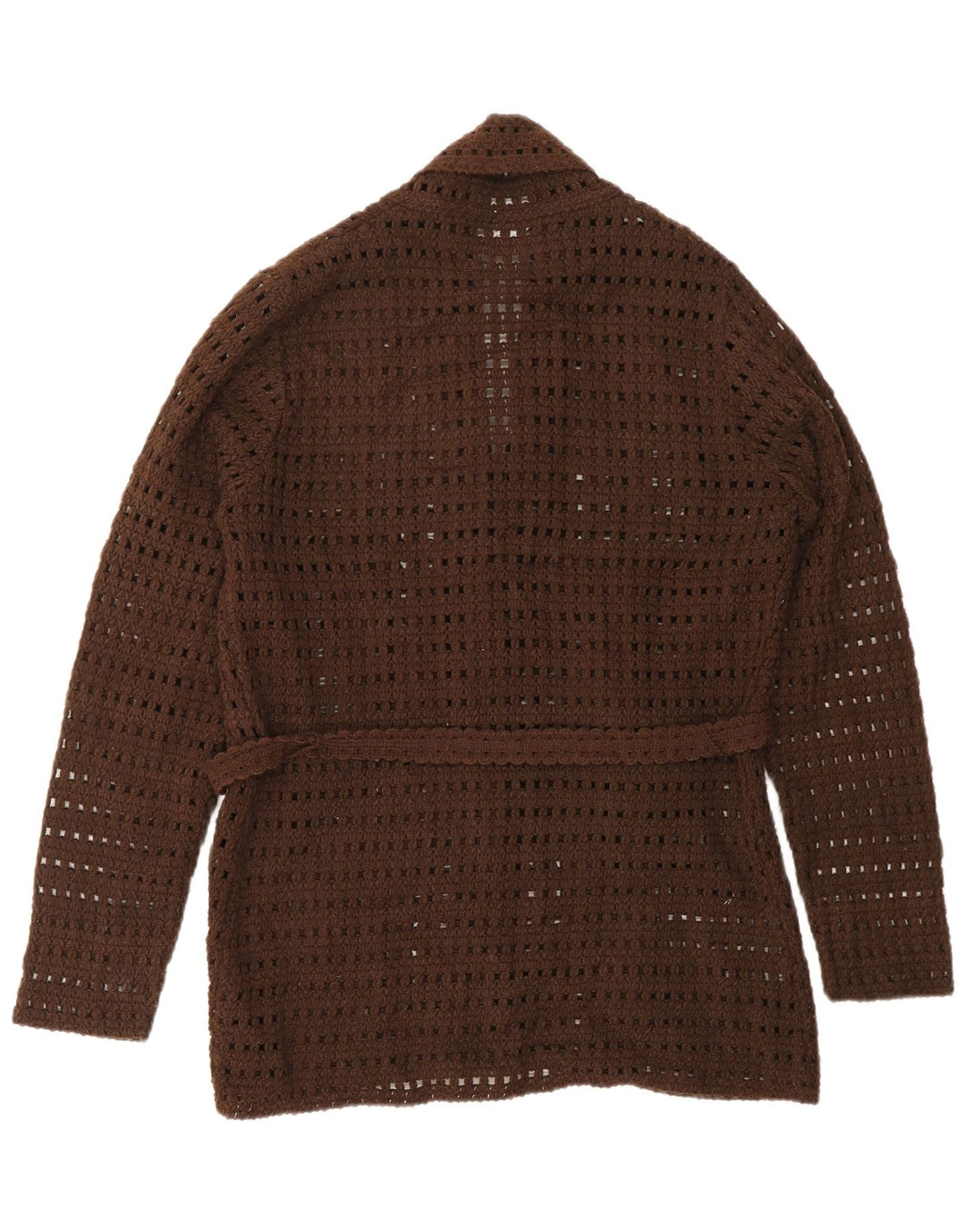 VINTAGE Womens Crochet Cardigan Sweater UK 14 Large Brown Acrylic