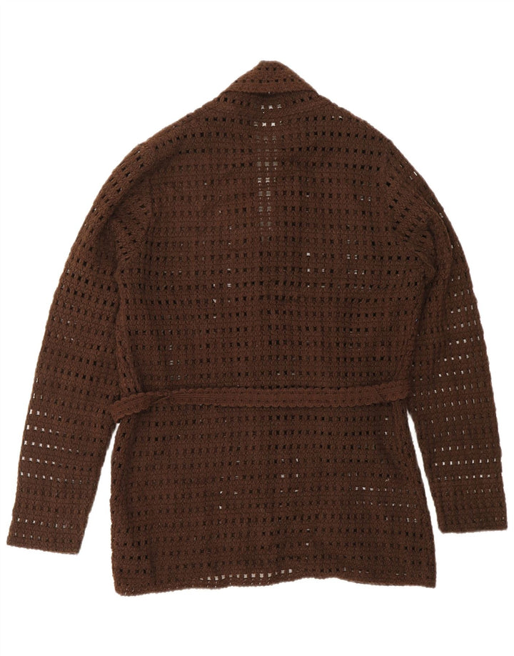VINTAGE Womens Crochet Cardigan Sweater UK 14 Large Brown Acrylic