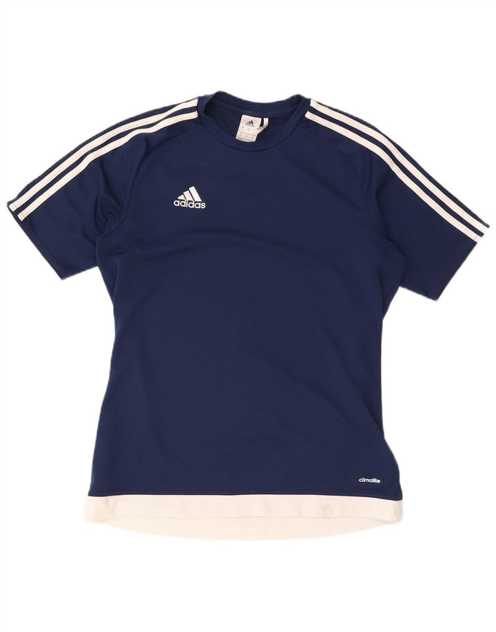 ADIDAS Mens Climalite T-Shirt Top Medium Navy Blue Colourblock Polyester