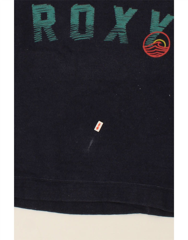 ROXY Womens Graphic Sweatshirt Jumper UK 14 Medium Navy Blue Cotton Vintage Roxy and Second-Hand Roxy from Messina Hembry 