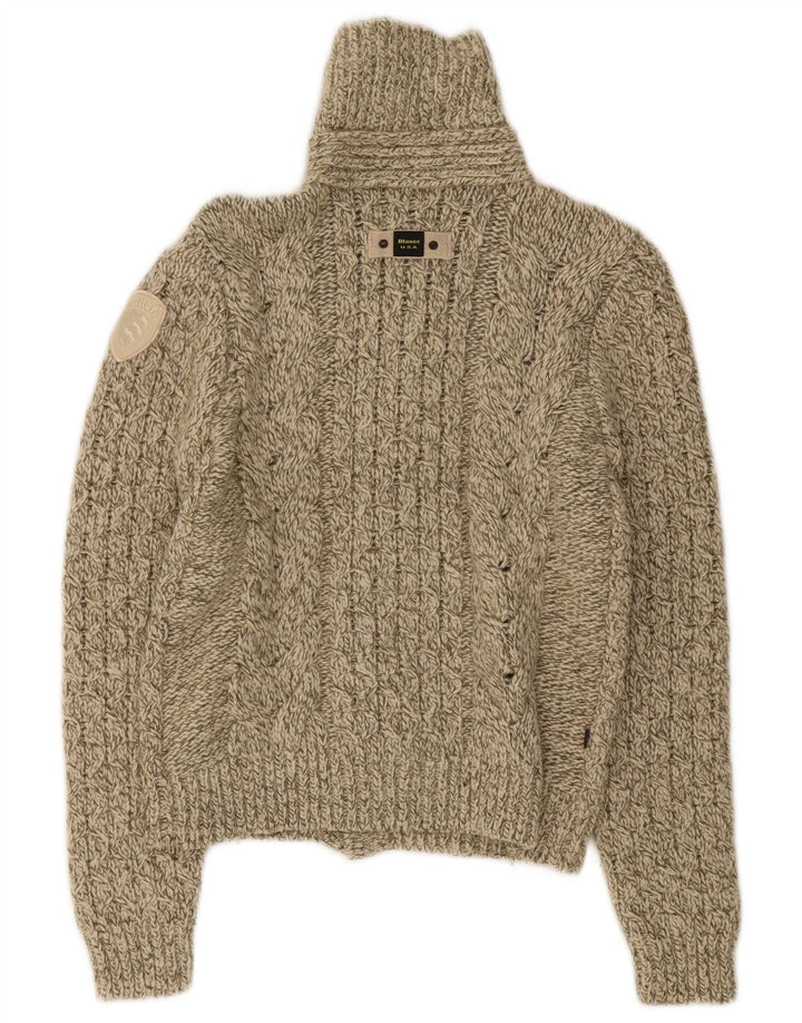 Blauer Womens Cardigan Sweater UK 14 Medium Beige Wool