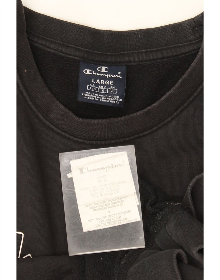Champion Mens Graphic Sweatshirt Jumper Large Black Cotton
