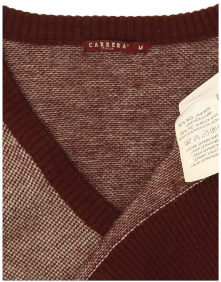 Carrera Mens V-Neck Jumper Sweater Medium Brown Flecked Wool