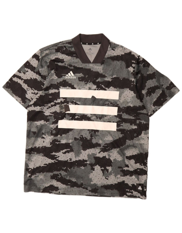 ADIDAS Mens Graphic T-Shirt Top Medium Grey Camouflage Polyester