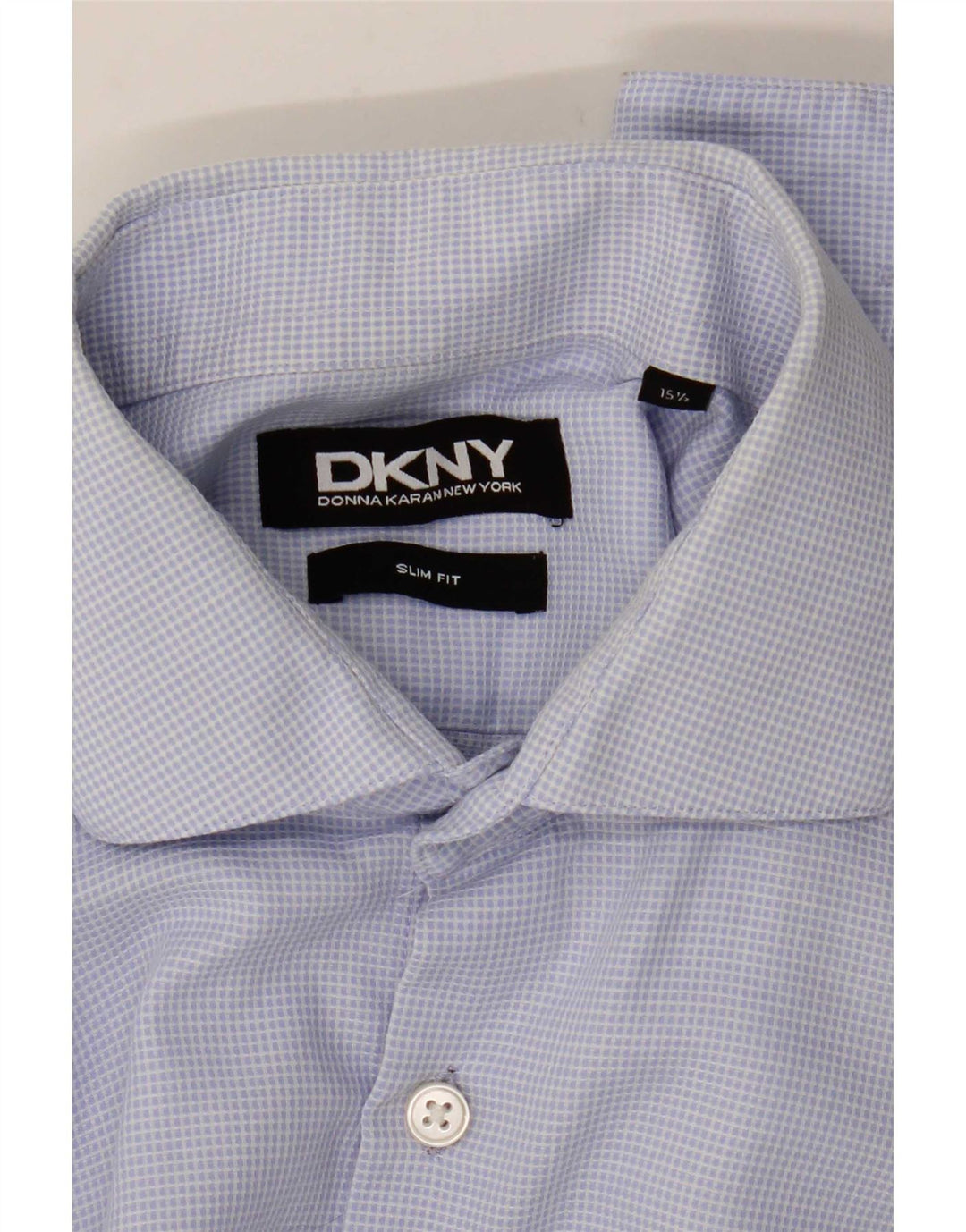 Dkny Mens Slim Fit Formal Shirt Size 15 1/2 Medium Blue Check