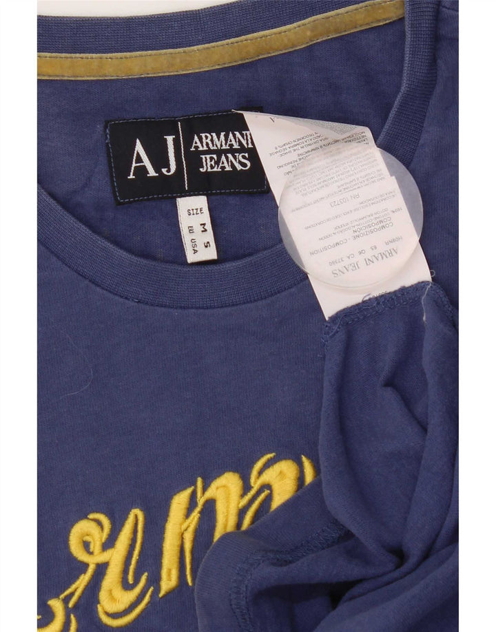 Armani Mens Graphic T-Shirt Top Medium Blue Cotton
