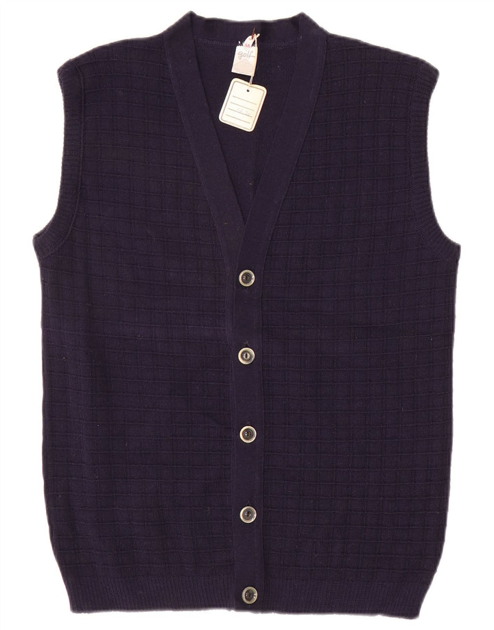 Vintage Mens Sleeveless Cardigan Sweater IT 48 Medium Navy Blue