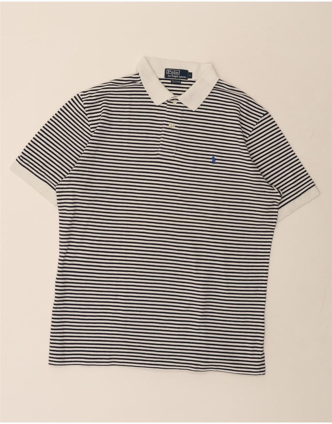 POLO RALPH LAUREN Mens Polo Shirt Large White Pinstripe Cotton