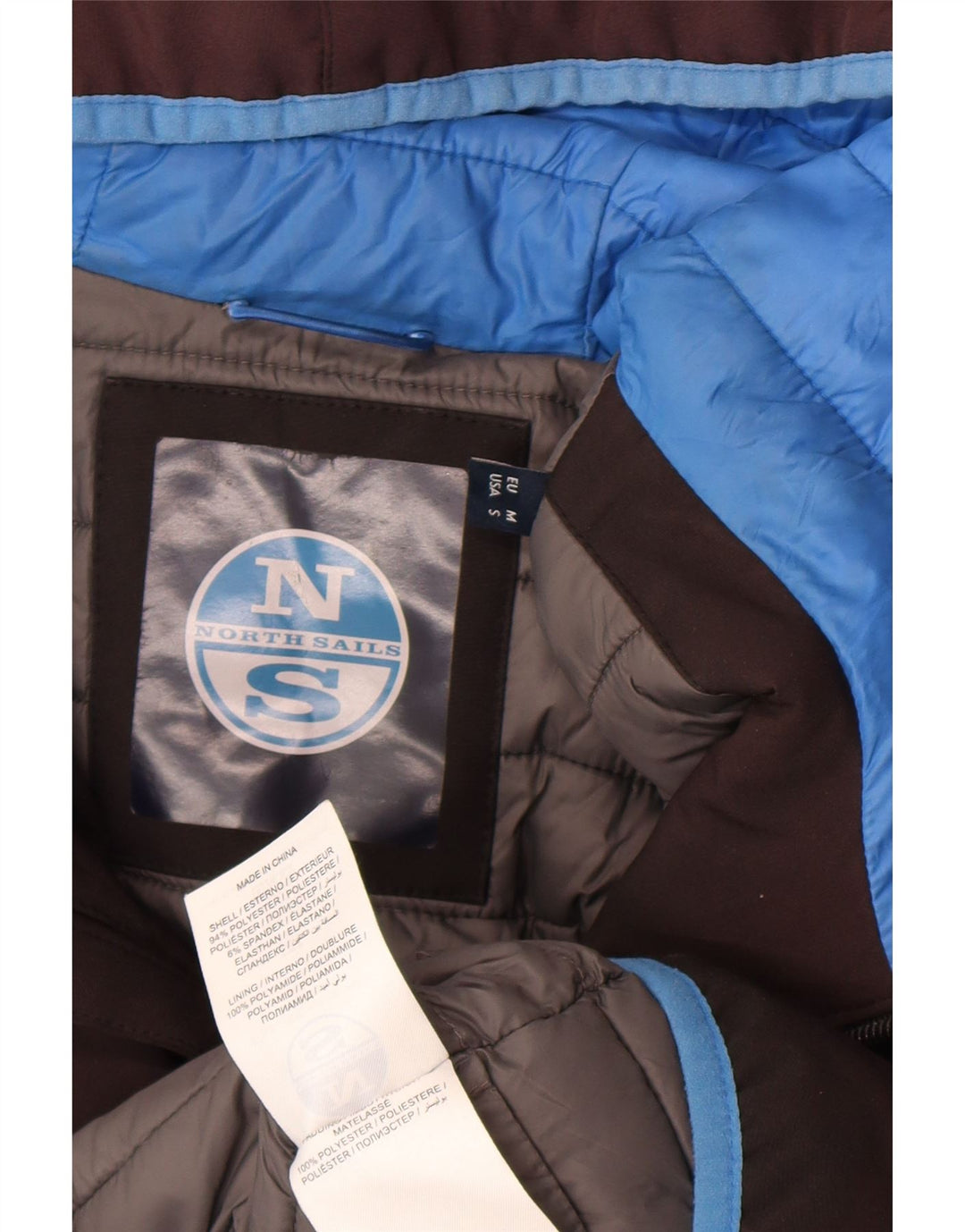 North Sails Mens Hooded Padded Jacket UK 38 Medium Grey Colourblock