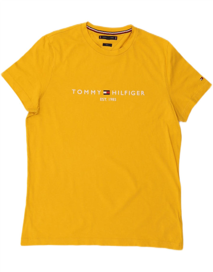 TOMMY HILFIGER Mens Slim Fit Graphic T-Shirt Top XL Yellow Cotton