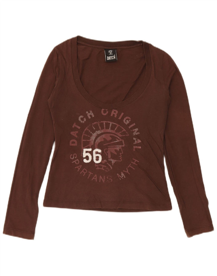 Datch Womens Graphic Top Long Sleeve UK 10 Small Brown