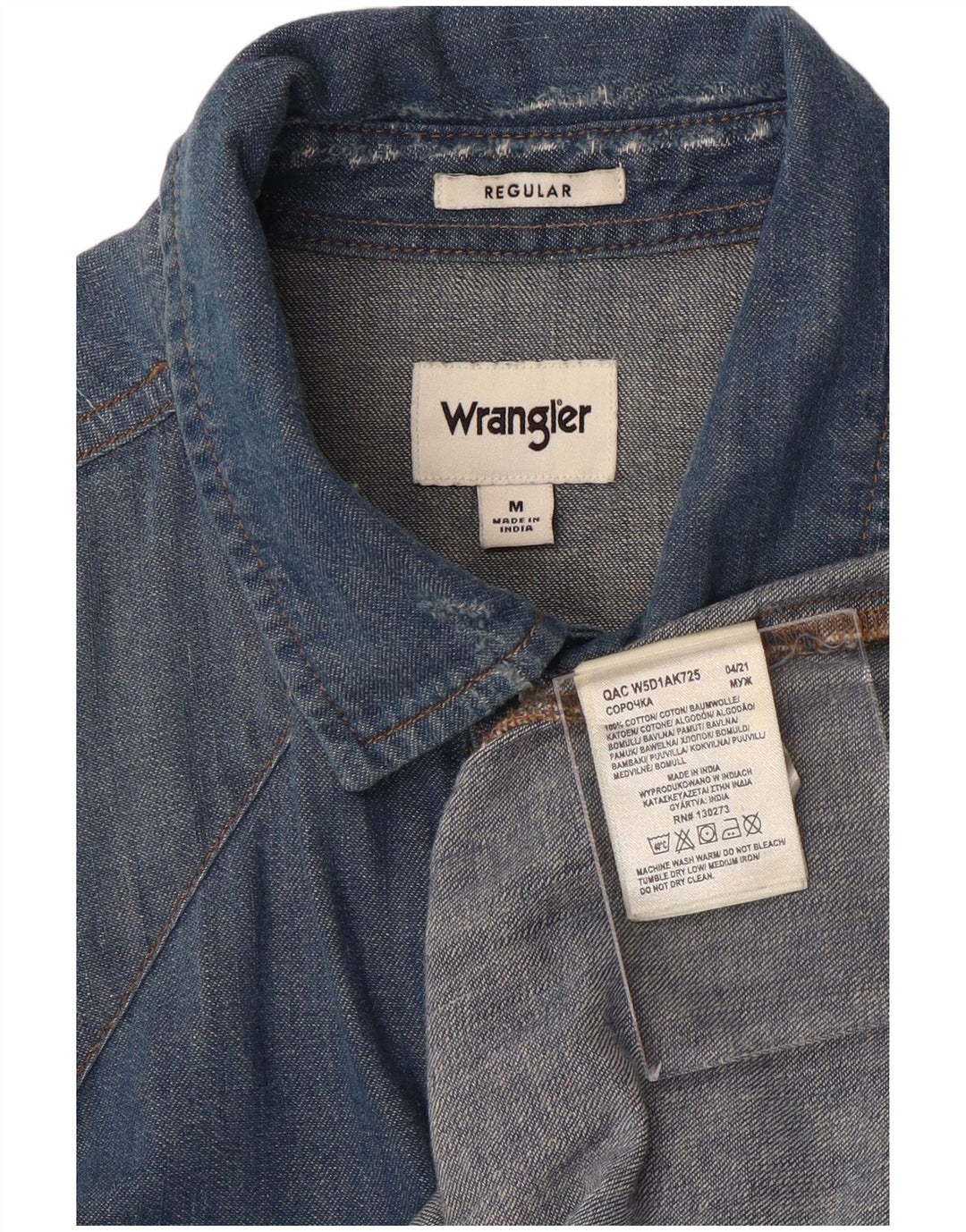 Wrangler Mens Denim Shirt Medium Blue Cotton