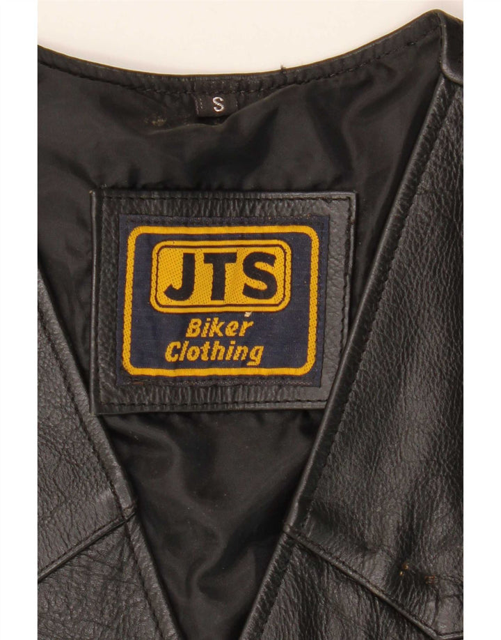 JTS Mens Biker Leather Waistcoat Small Black