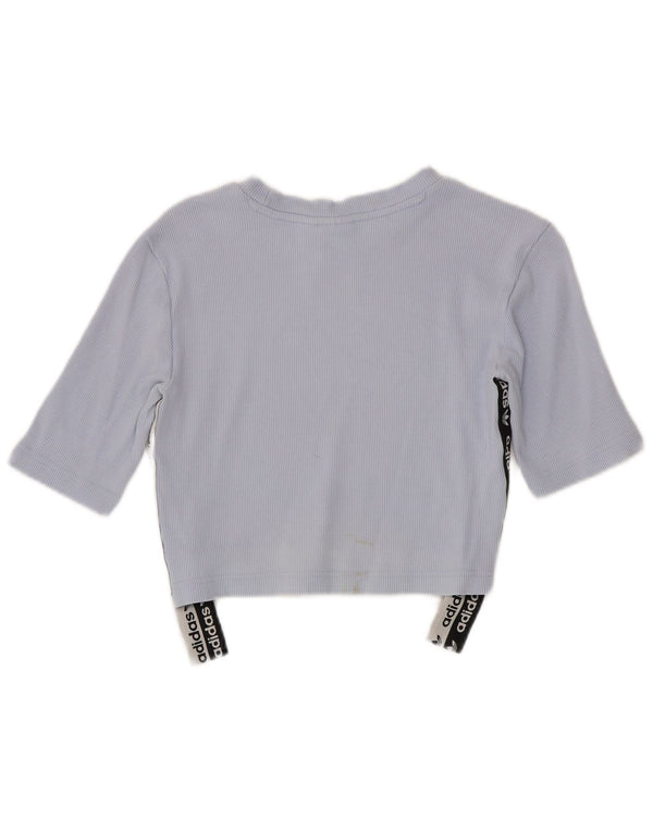 Adidas Womens Crop Graphic T-Shirt Top UK 12/14 Medium Blue