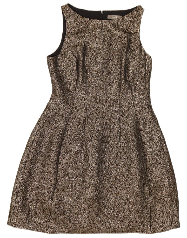 Oasis Womens Sleeveless A-Line Dress UK 12 Medium Gold Polyester