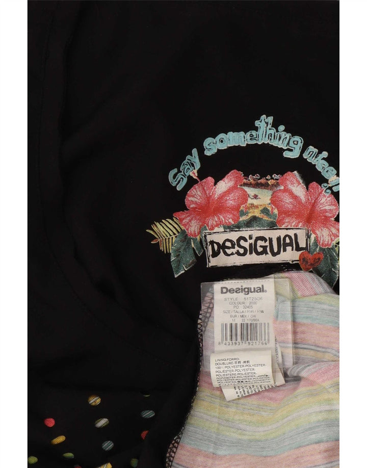 Desigual Womens Graphic Vest Top UK 12 Medium Black Geometric Polyester
