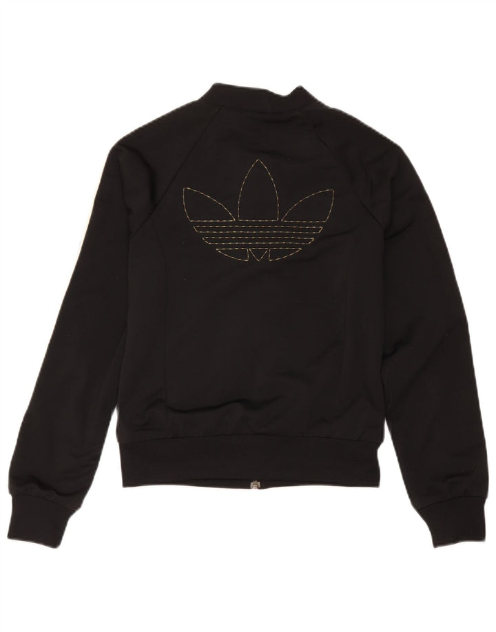 Adidas Womens Crop Graphic Tracksuit Top Jacket EU 38 Medium Black
