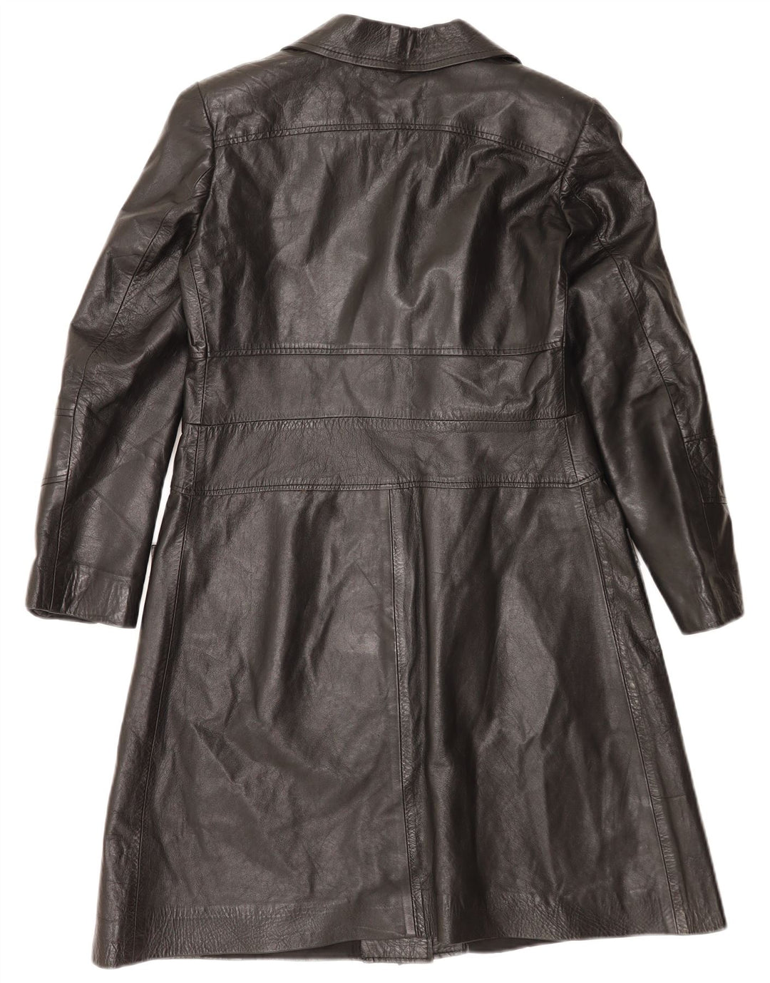 VINTAGE Womens Leather Coat UK 14 Medium Black