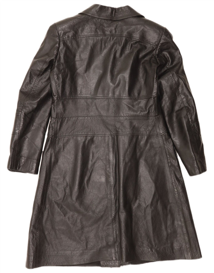 VINTAGE Womens Leather Coat UK 14 Medium Black