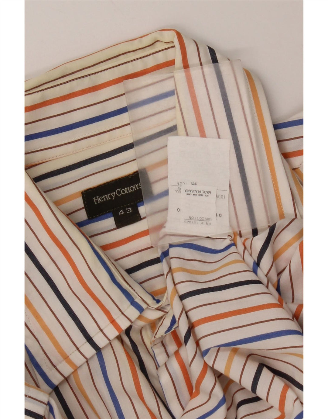 Henry Cottons Mens Shirt Size 43 Large Multicoloured Striped Cotton