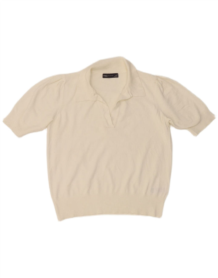 Marks & Spencer Womens Polo Shirt UK 12 Medium  White Viscose
