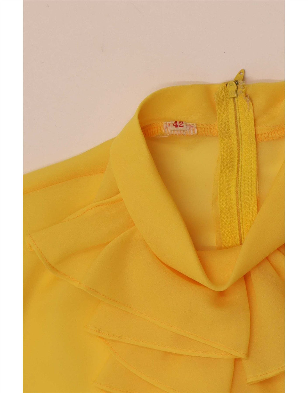Vintage Womens Long Sleeve Ruffle Front See Through Top IT 42 Medium Yellow