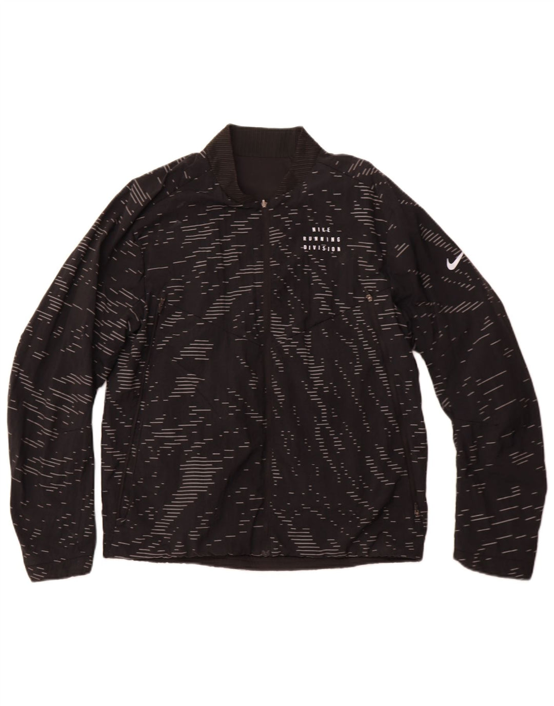 NIKE Mens Therma-Fit Reversible Tracksuit Top Jacket Medium Black Striped