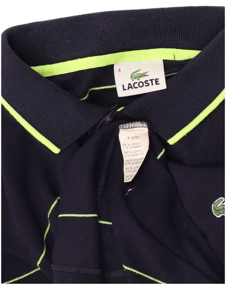 LACOSTE Mens Long Sleeve Polo Shirt Size 4 Medium Navy Blue Striped Cotton