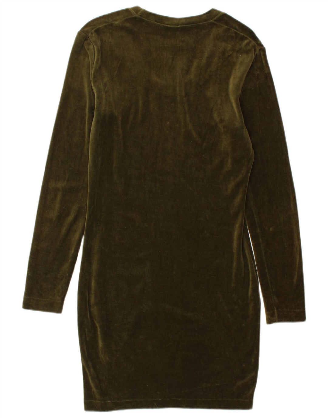 BENETTON Womens Long Sleeve Velvet Bodycon Dress UK 8 Small Green Cotton